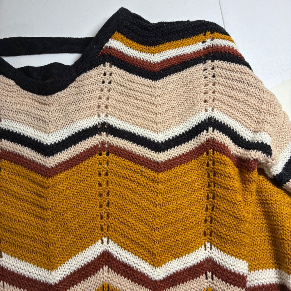 FCT WITH LOVE Chevron Knit Sweater Open Back Mustard Multi J4M1731S Small - Picture 7 of 10